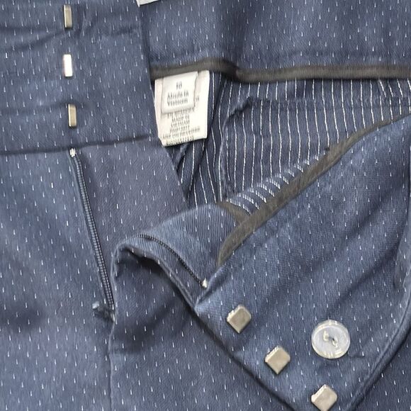 Elle | Navy Blue Women’s Silver Dot Pattern Dress Pants - Picture 10 of 17